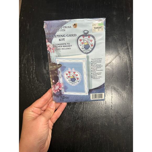 90s needlepoint - diy- craft bunny - retro greeting card kit- unopened - Picture 3 of 6